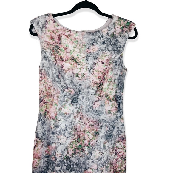 Excellent Kay Unger Metallic Silver Watercolor Floral Dress size 10 - Picture 2 of 8